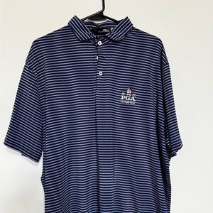 RLX Ralph Lauren golf polo, XL, navy pink stripe, 2022 PGA Championship logo